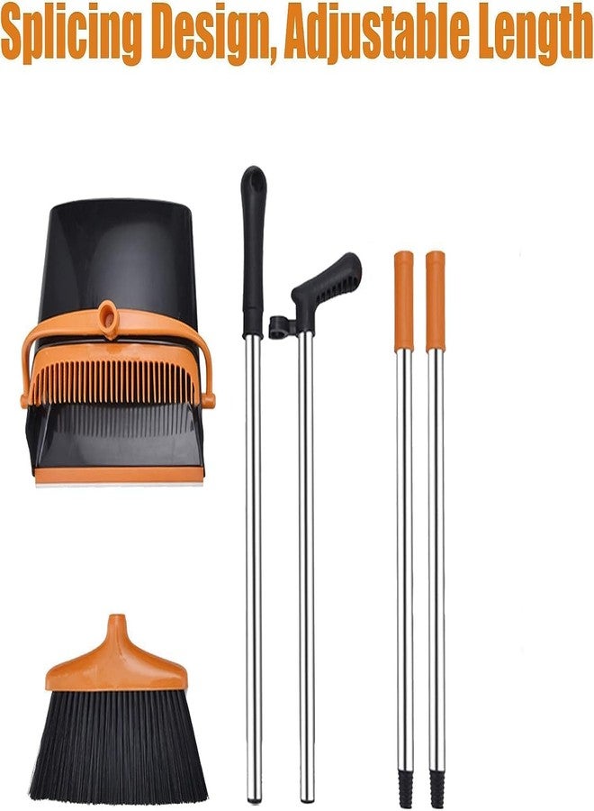 GNEY Standing Dustpan and Broom Set with Adjustable Long Handle | Self-Cleaning Comb Design | Upright Space-Saving Dustpan | Heavy-Duty Floor Cleaning for Home, Office & Pet Hair - Image 2